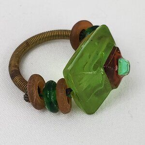 Vintage Green Ring Design Wire Base Costume Jewelry